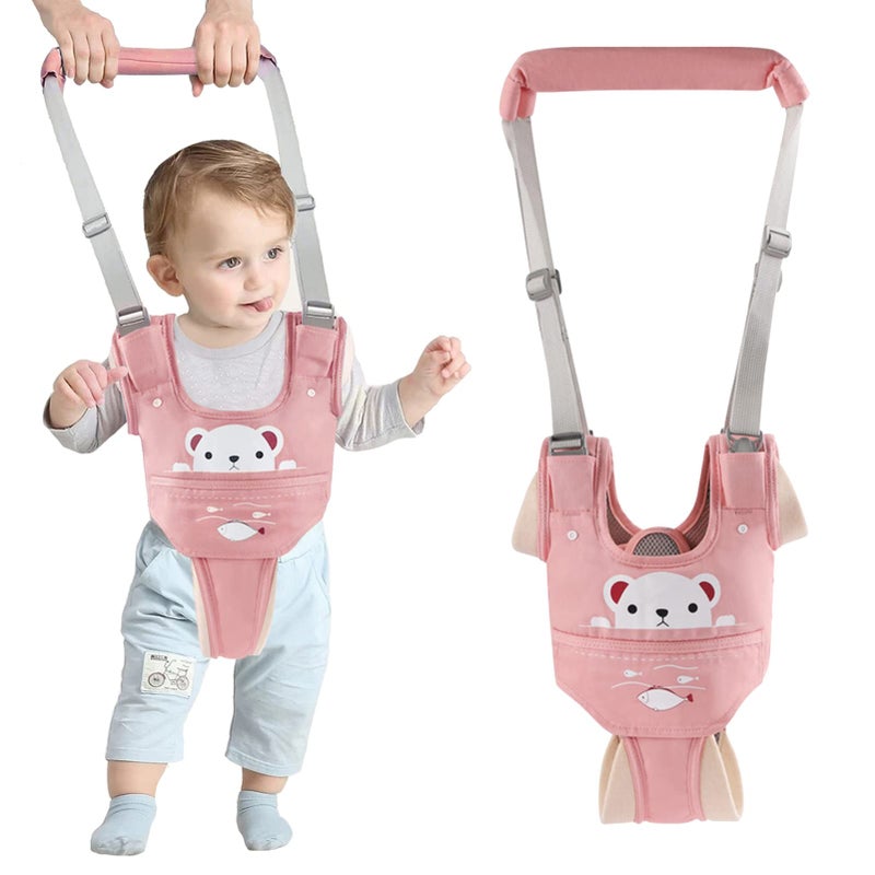 Ocanoiy Baby Walking Harness Handheld Baby Walker Assistant Belt Adjustable Toddler Infant Walker Safety Harnesses Standing Up and Walking Learning Helper with Detachable Crotch for 9-24 Month (Pink) - Image 1